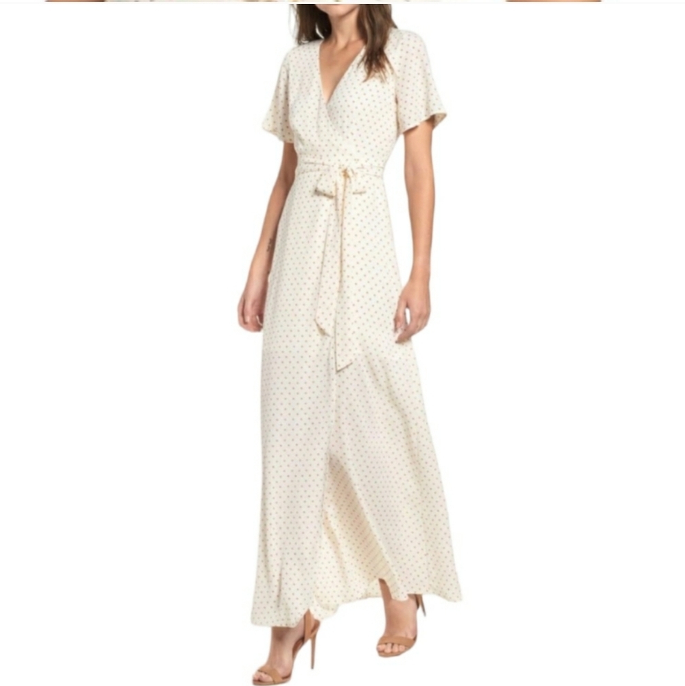 Leith ivory ditzy dot floral wrap maxi dress size M